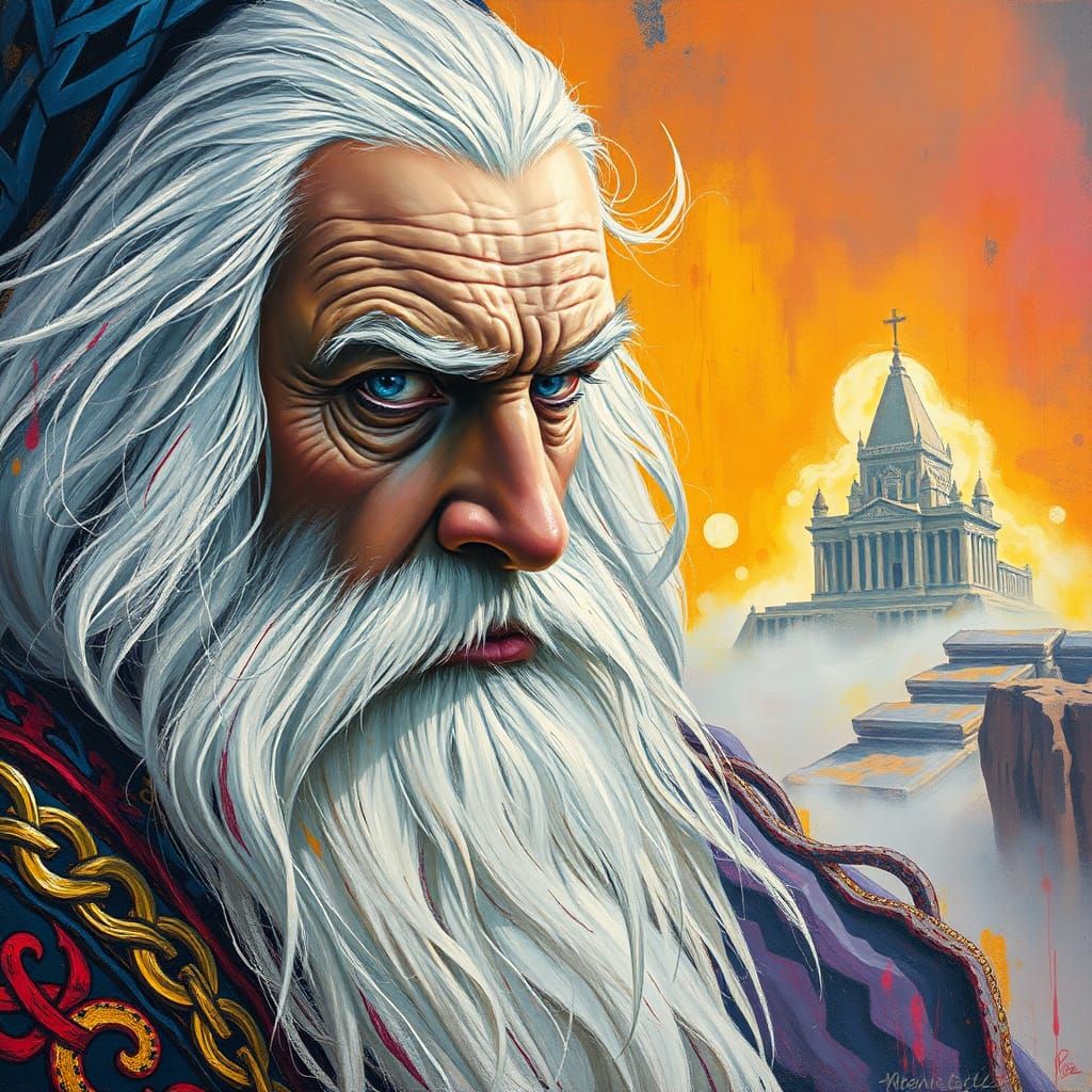 Hyperrealistic Gandalf the White in Impasto Style