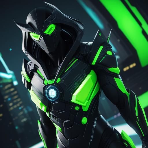 Cybernetic Superhero Concept Art in Cyberpunk Style