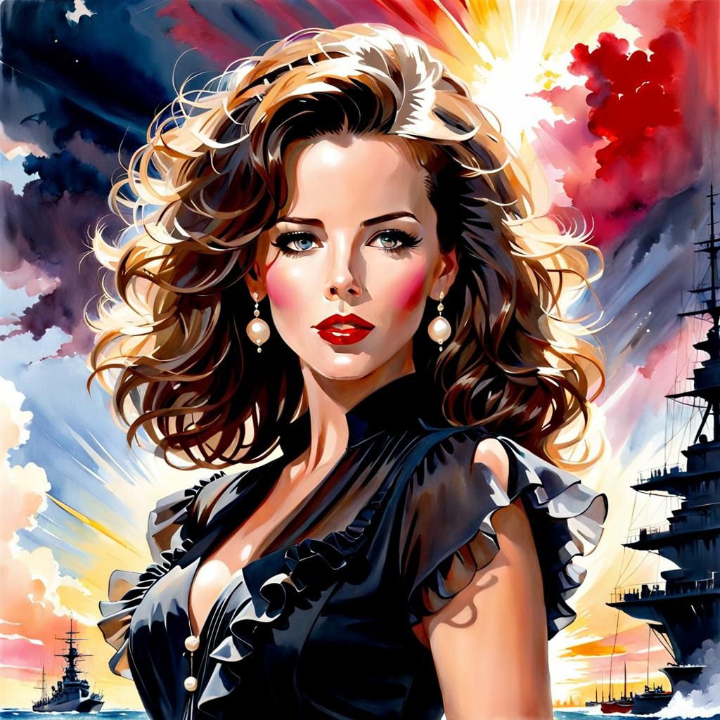Kate Beckinsale Watercolor in Pearl Harbor Landscape