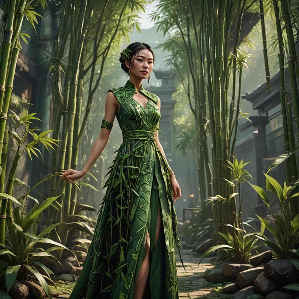 Girl in Lucky Bamboo Dress: Fantasy Concept Art