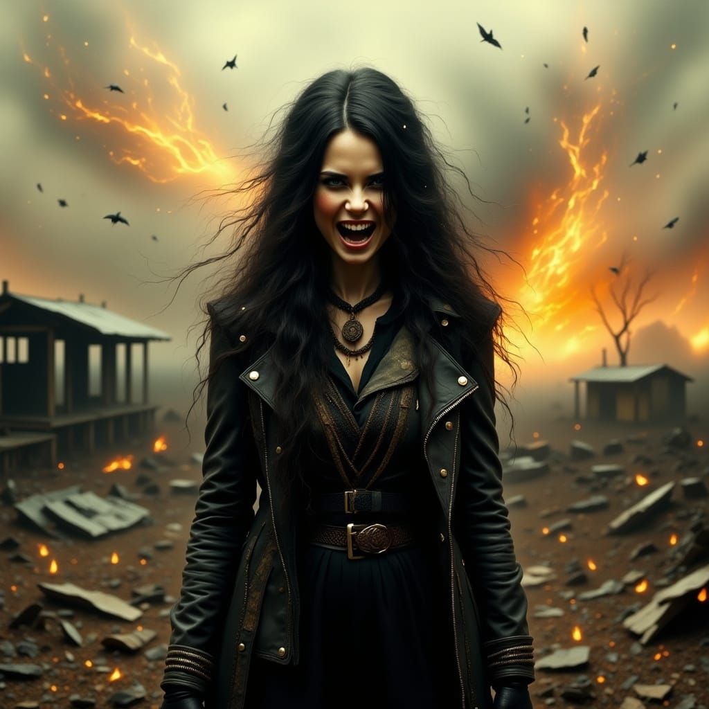 Furious Woman Unleashes Wrath in Desolate War-Torn Landscape...