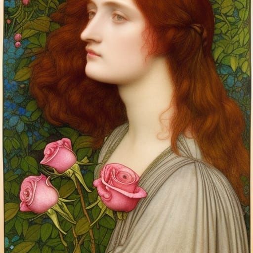 Pre-Raphaelite Maiden in Rose Bower