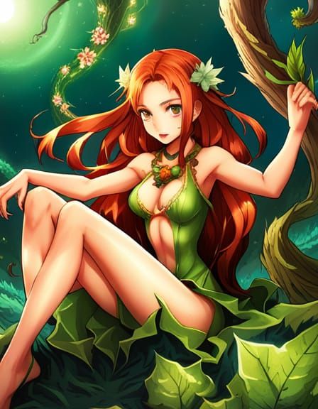 Poison Ivy: Summer Eladrin Elf Druid in Anime Style