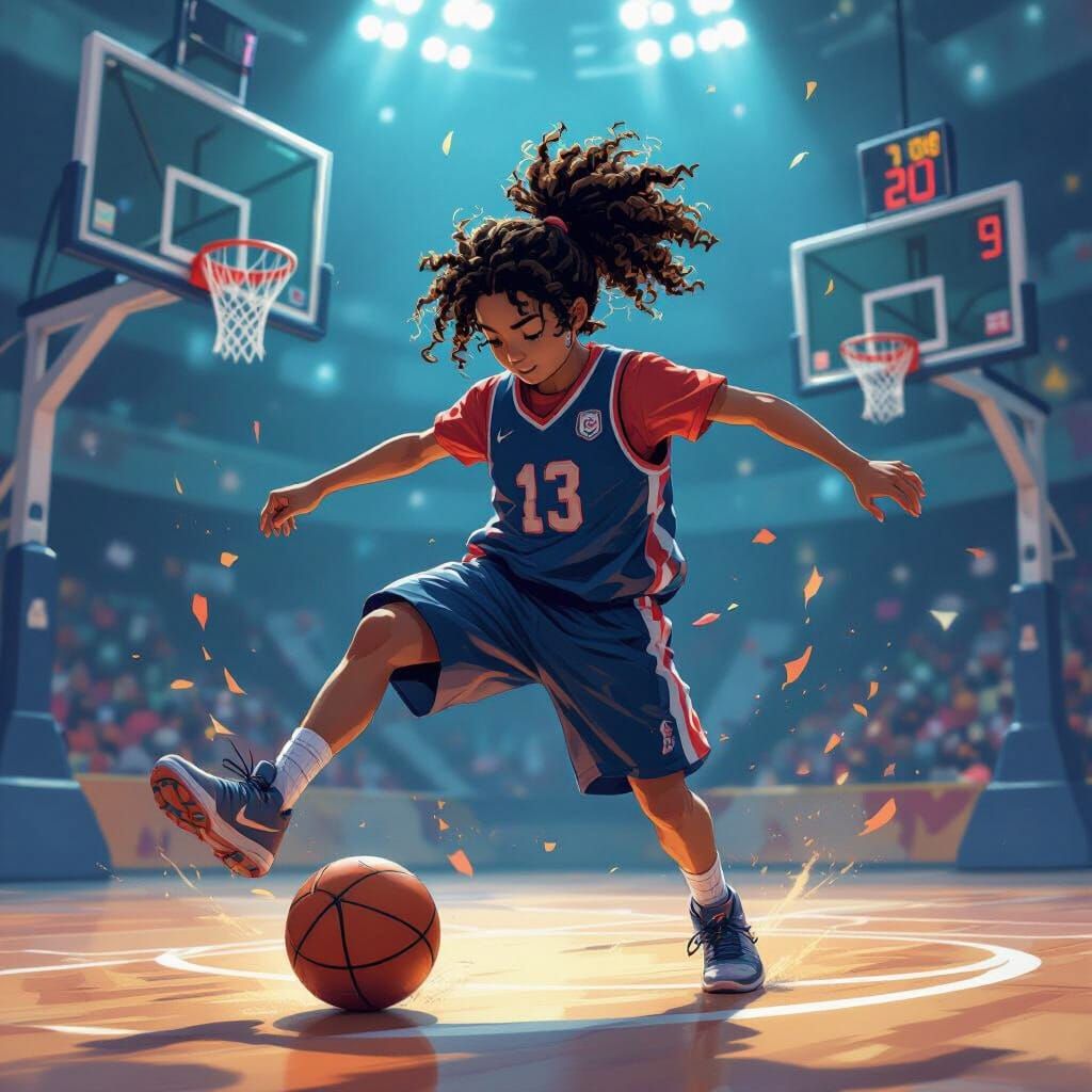 Football Player Kicks Ball on Basketball Court