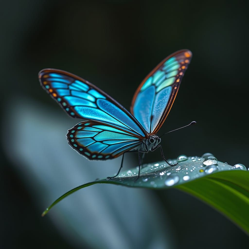 Iridescent Butterfly on Leaf, Symbol of Transformation