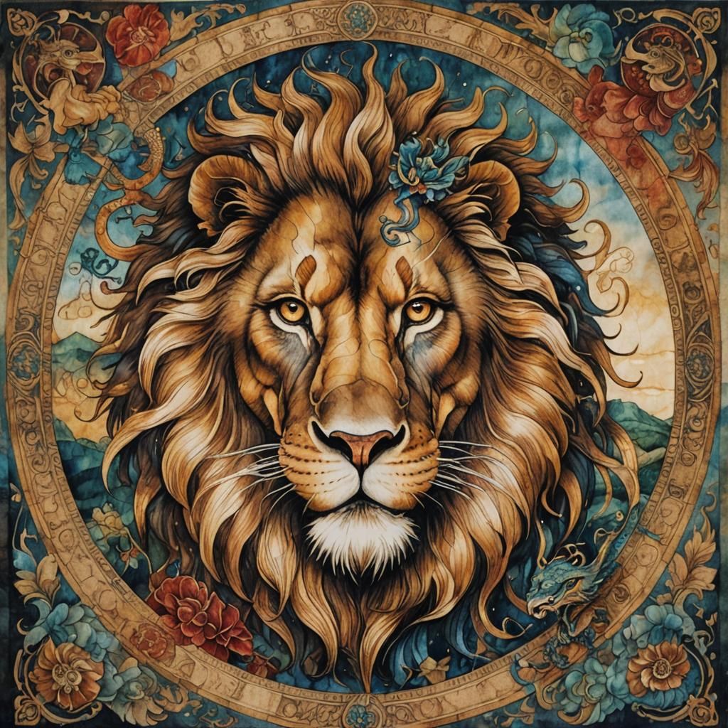 Lion and Dragon Portrait, Leonardo da Vinci Style