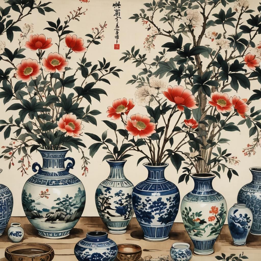Oriental Still Life: Korean Folk Art Style