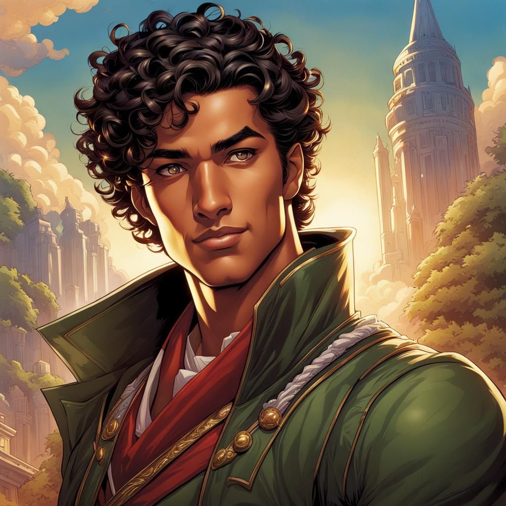 Fantasy Paladin with Curly Hair Comic Book Art