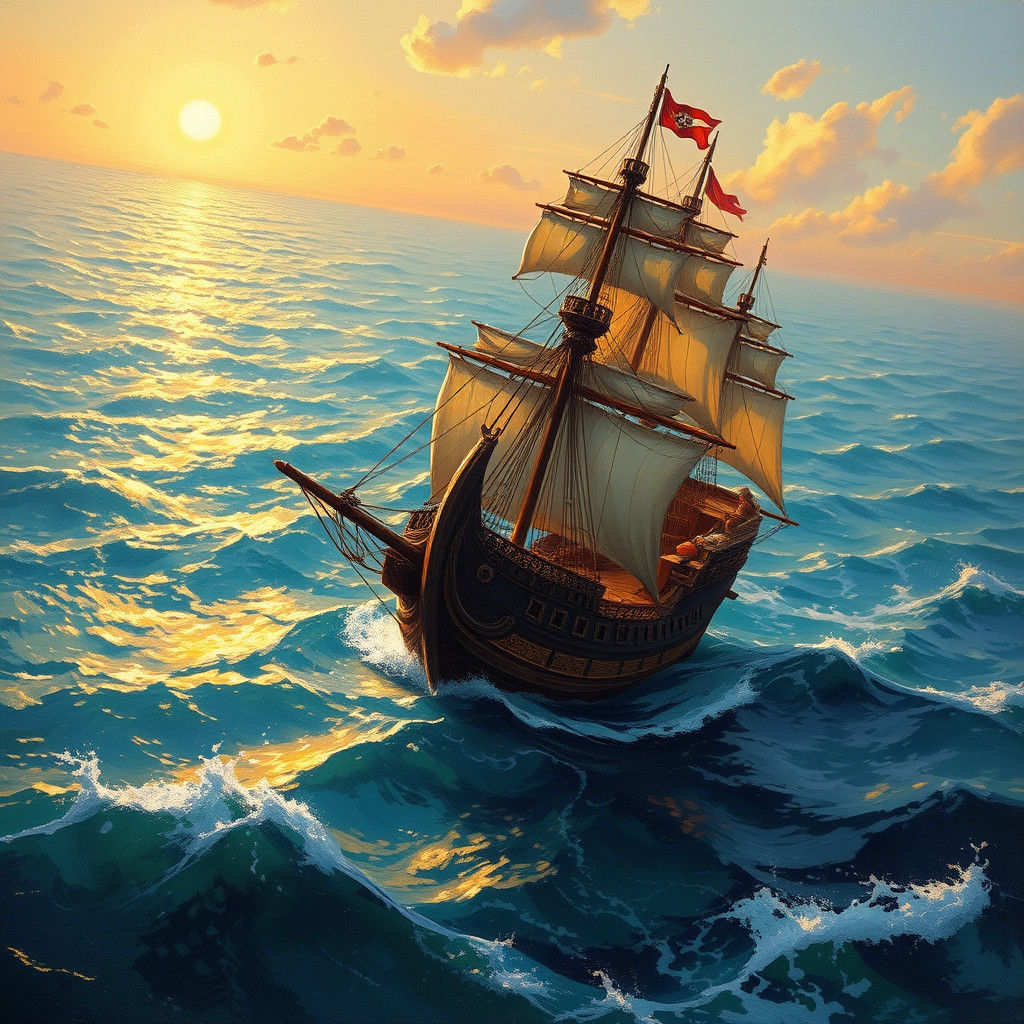 Mediterranean Pirate Ship Sunset, Dramatic Seascapes