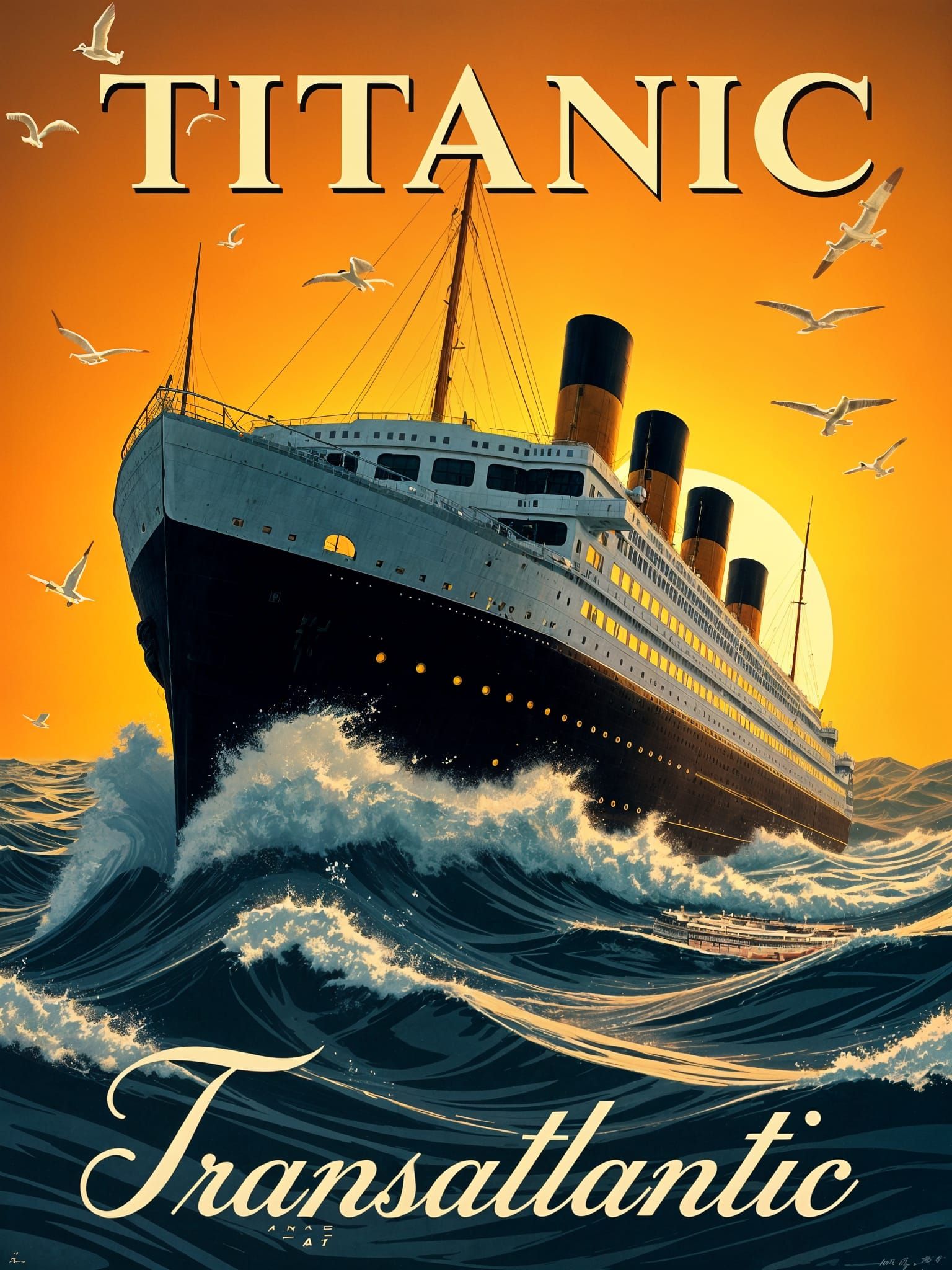 Vintage Titanic Transatlantic Travel Poster