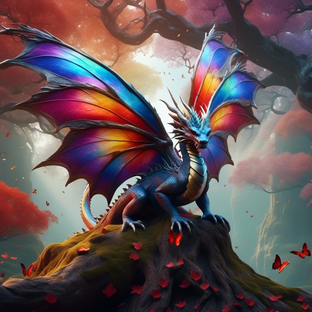 Rainbow Dragon with Butterfly Wings