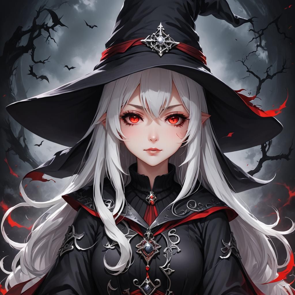 Anime Vampire Girl Portrait with Wizard Hat