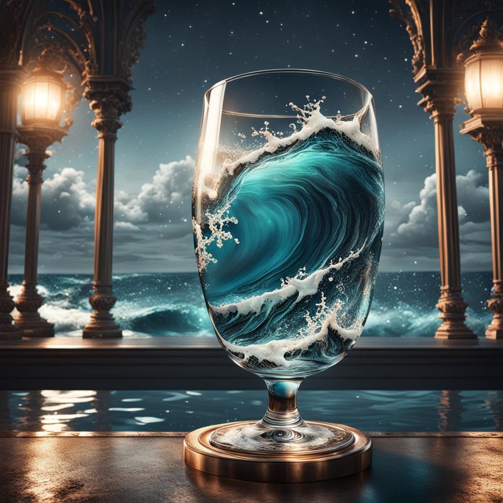 Ocean in a Glass: Midnight Digital Painting