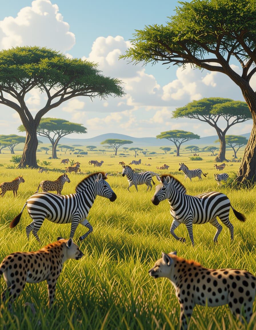 African Savanna Wildlife: Zebras, Leopards, and Hyenas in An...