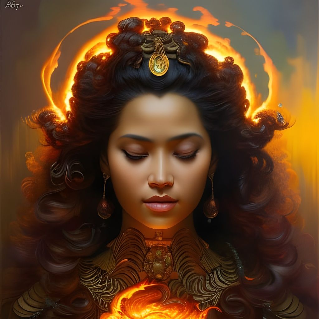 Volcanic Goddess Portrait with Lava Hair