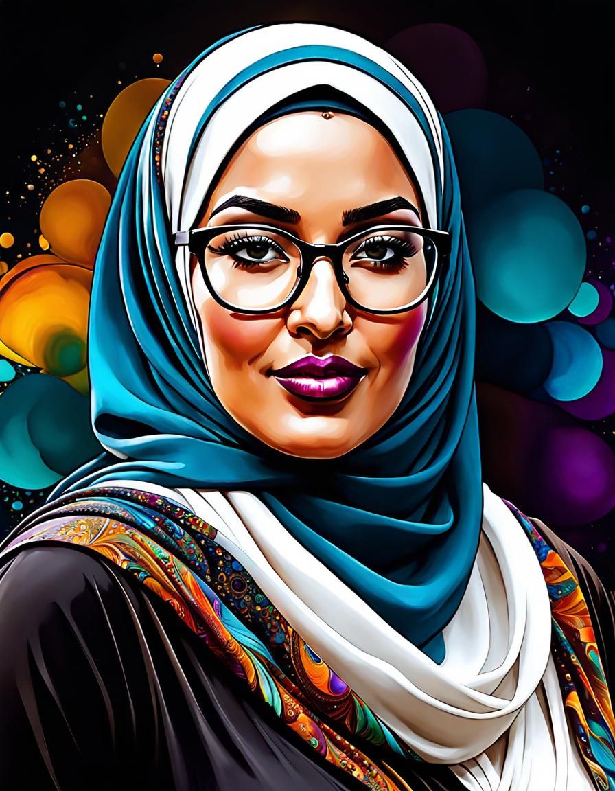 Psychedelic Pop Art Portrait of Woman with Hijab