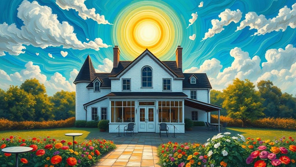 Dreamlike Victorian Coffee Shop in Golden Hour Light