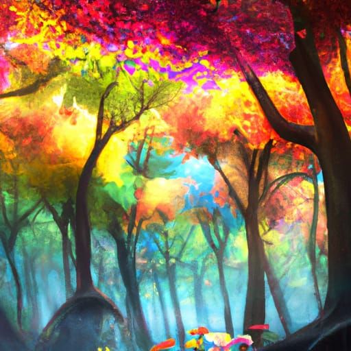 Colorful Autumn Trees in Dr. Seuss Style