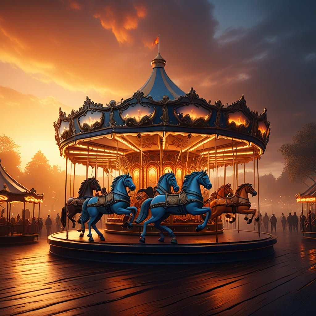 Sunset Carousel: Fantasy Art in Vibrant Colors