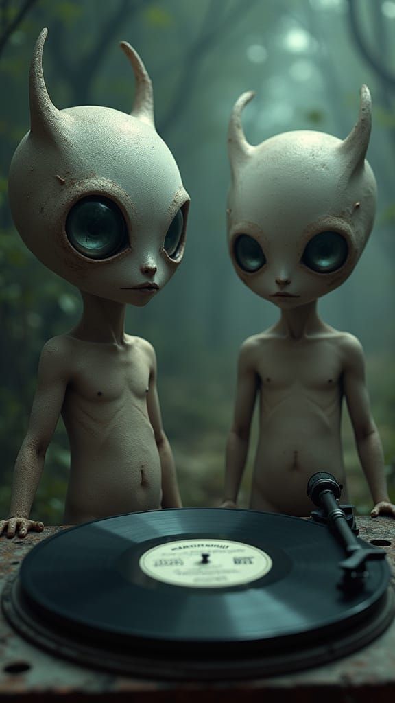 Mysterious Aliens with Hypnotic Eyes in Blue Light