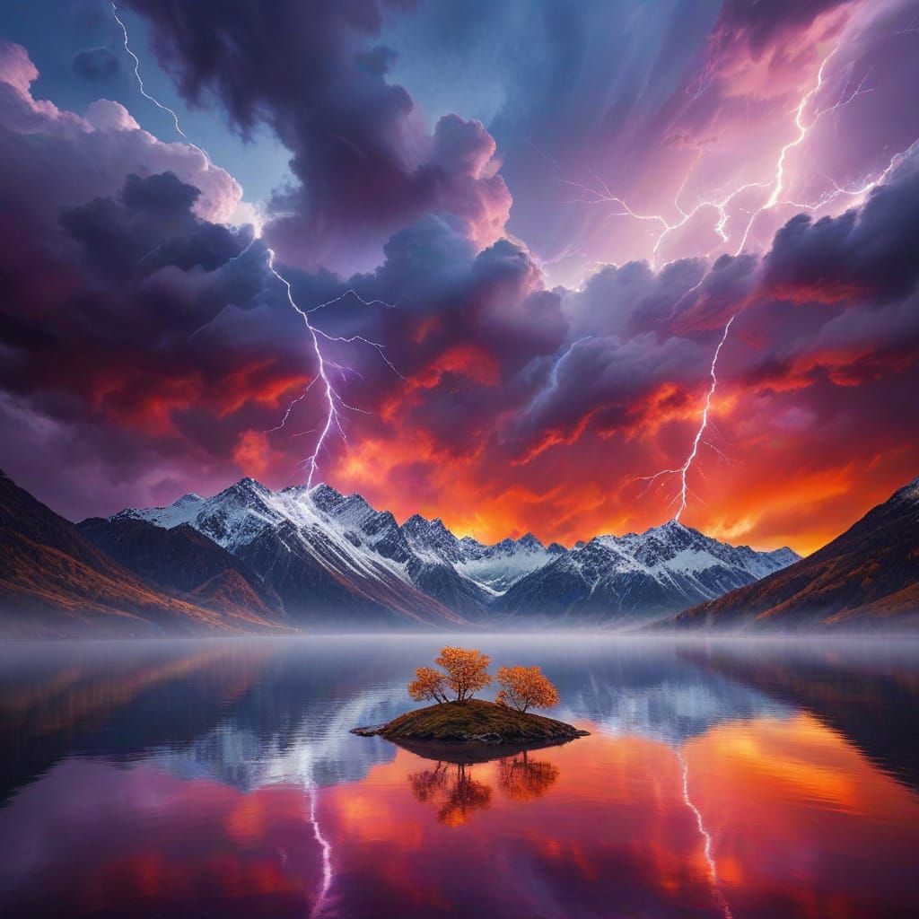 Ethereal Alpine Stormscape in Vibrant Autumn Hues