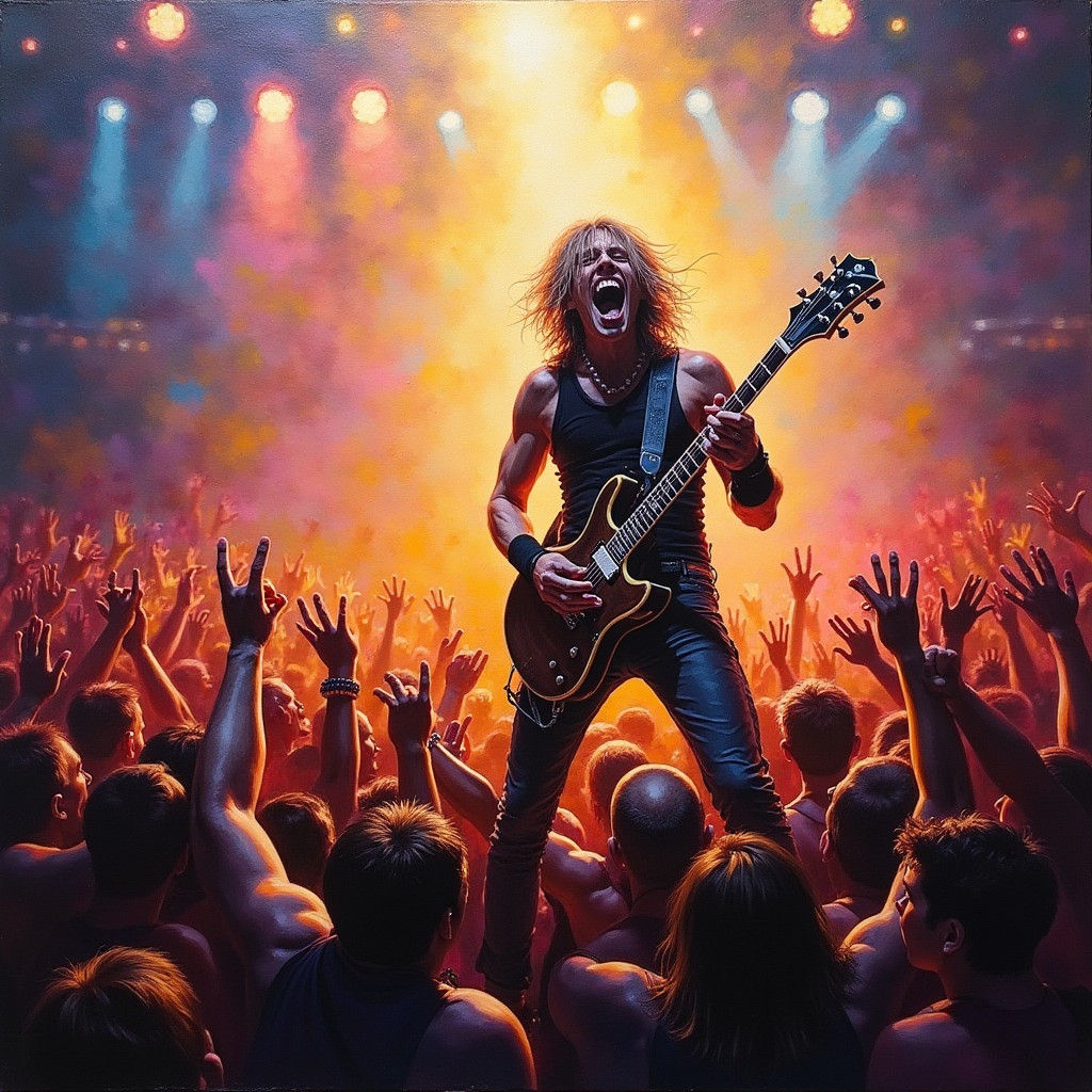 Hard Rock Band on Stage: Impressionistic Oil Painting