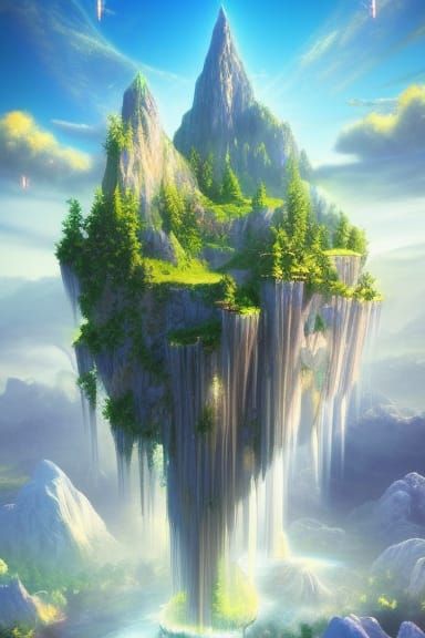 Floating Waterfall Islands in a Lush Garden of Eden