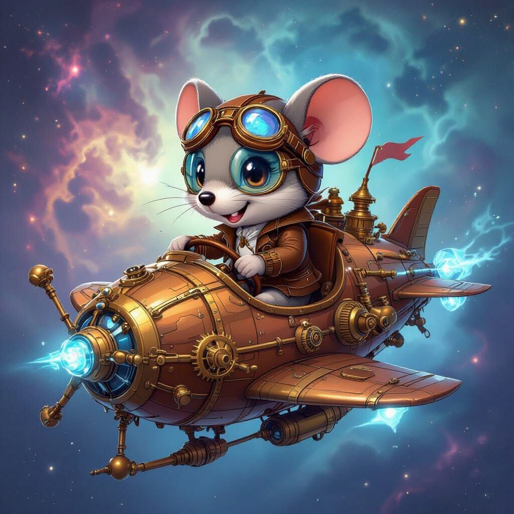 Chibi Mouse Airship Adventure in Steampunk Style