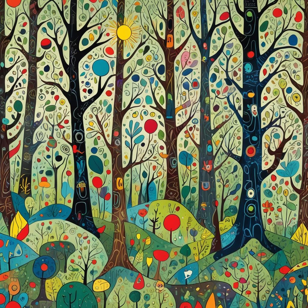 Whimsical Forest in Naive Art Style