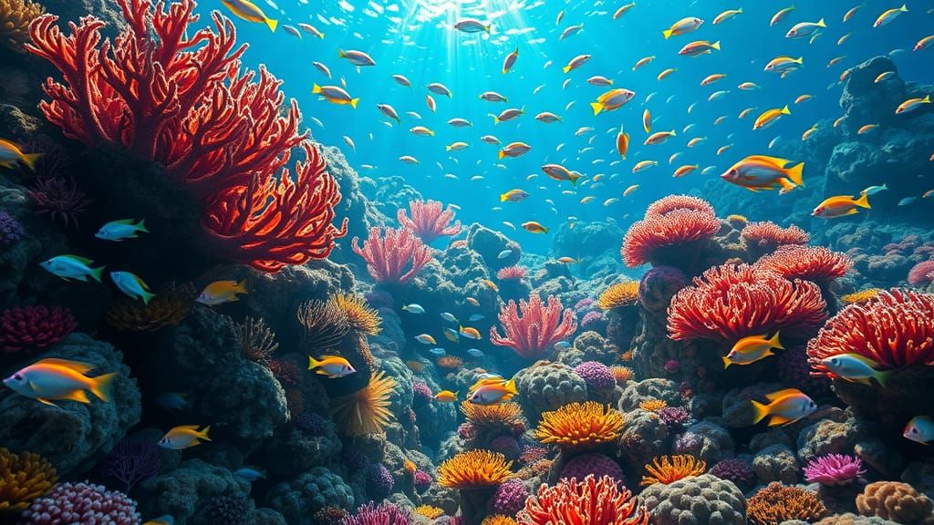 Luminous Coral Reef Landscape in Impressionist Style