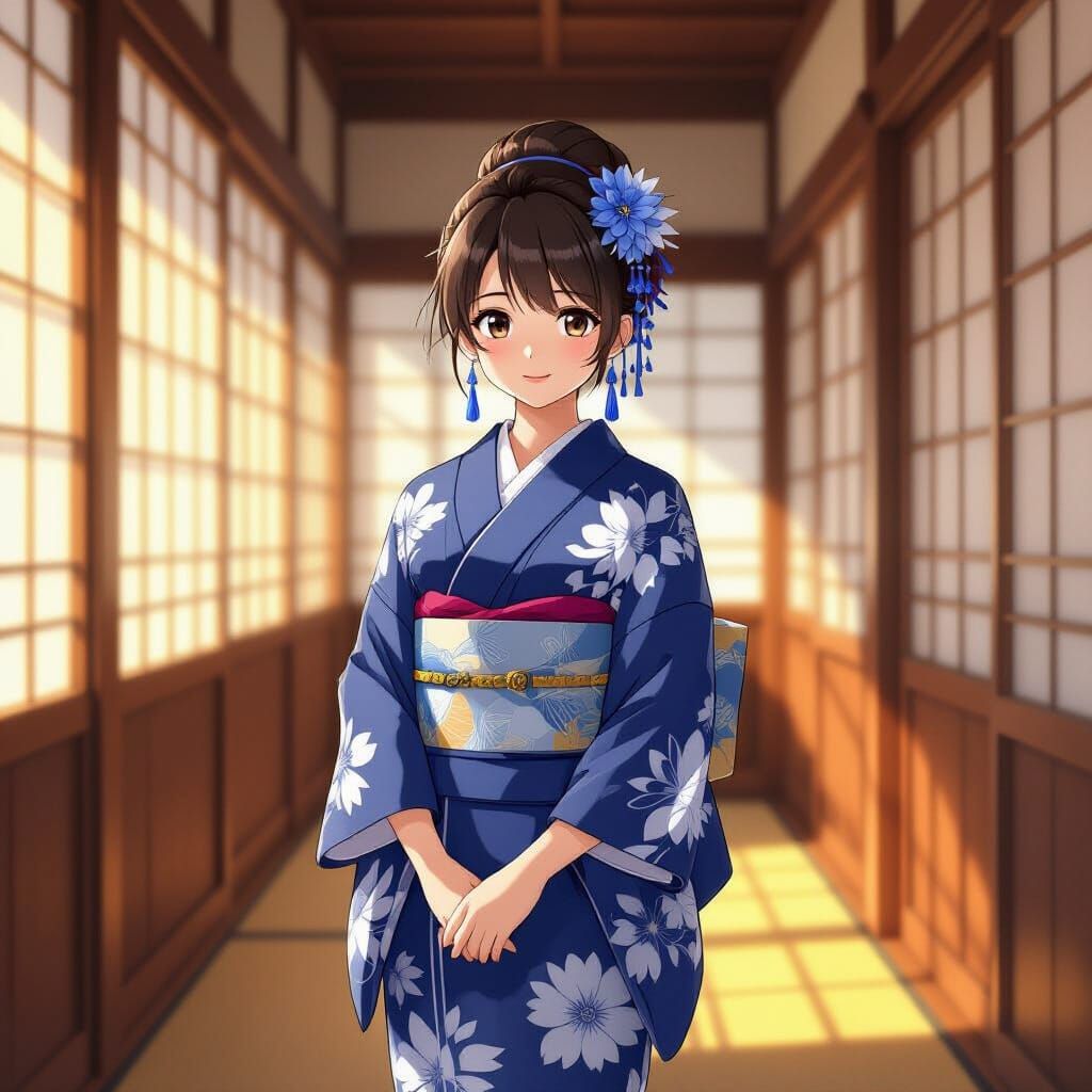 Anime Girl in Traditional Japanese Interior, Cinematic Style