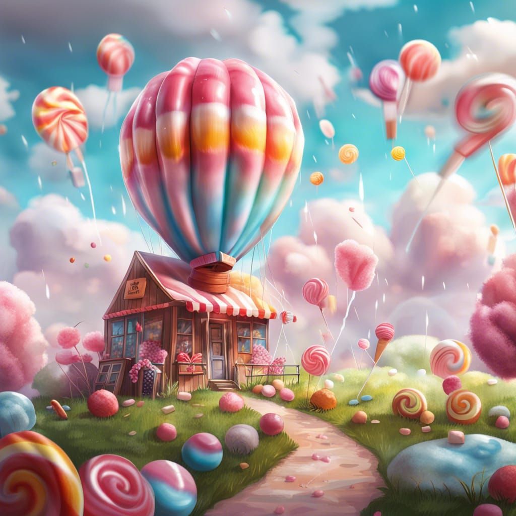 Hyperrealistic Candy Shop with Candy Rain