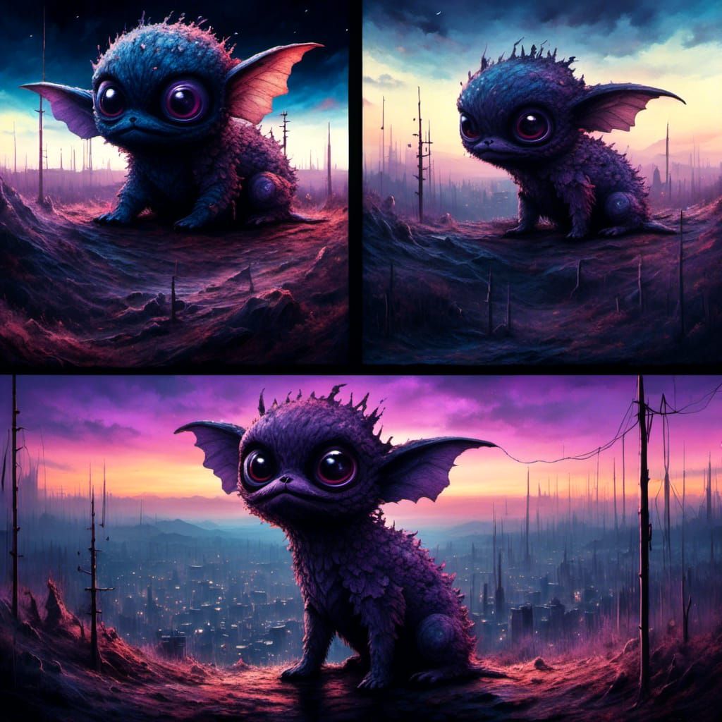 Adorable Fluffy Creature in Dystopian Landscape
