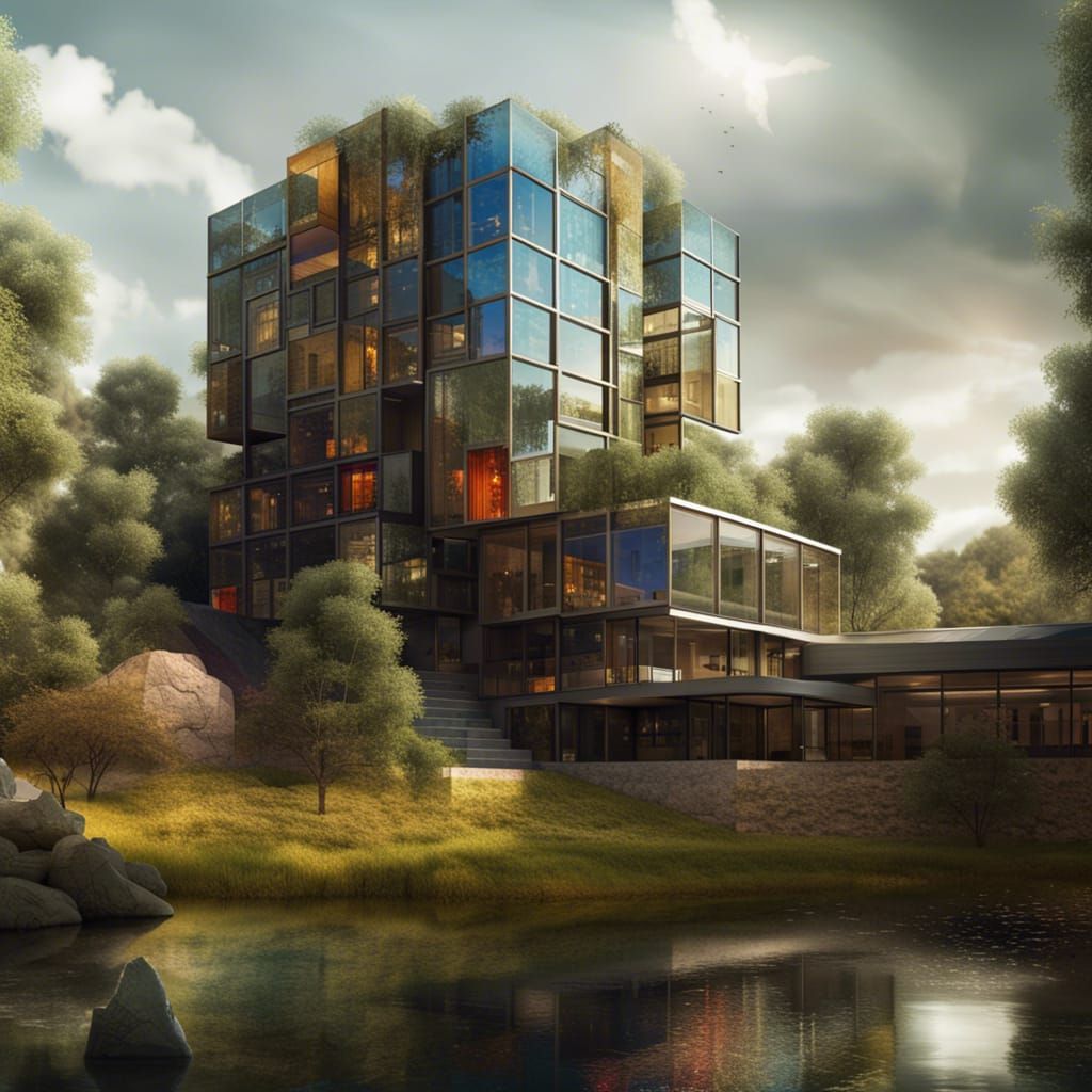 Futuristic Glass City in Mondrian Style