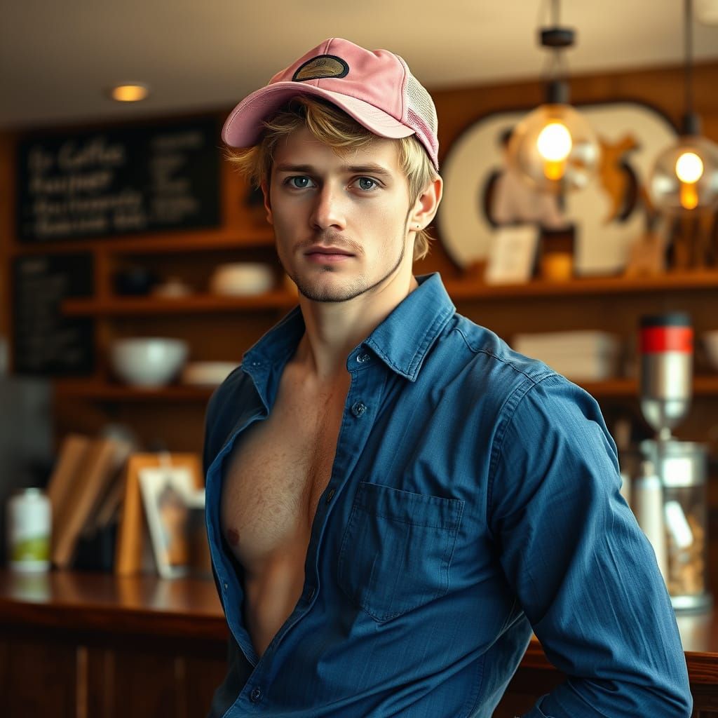 Handsome Man in Cafe: Hyperrealistic Portrait