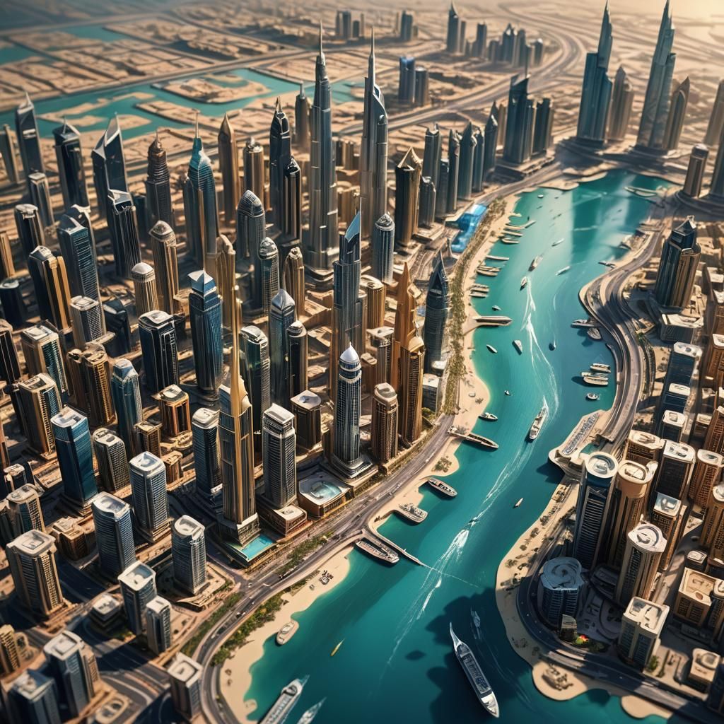 Hyperrealistic Mini Model of Dubai in Splash Art Style