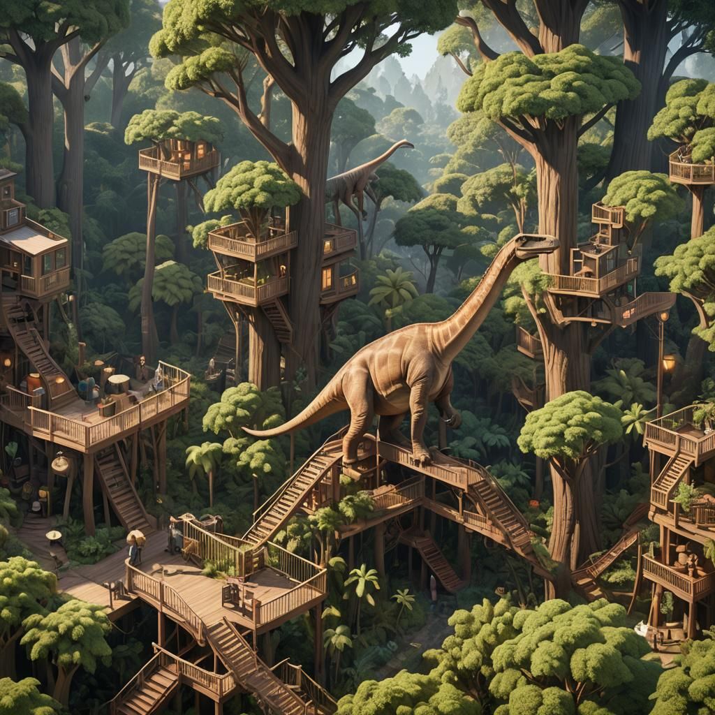 Whimsical Forest Town Comes Alive with Dinosaur Friend