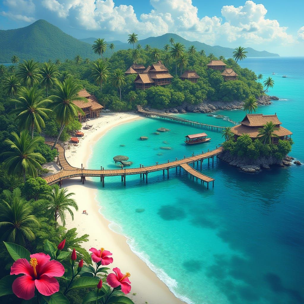 Tropical Oasis with Hidden Village and Crystal Waters