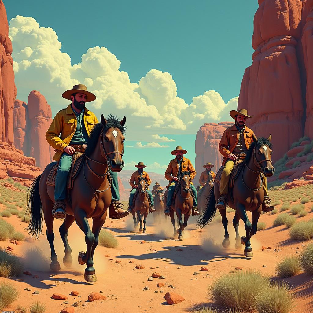 Lucky Luke and Daltons in Gritty Fantasy Comic Style