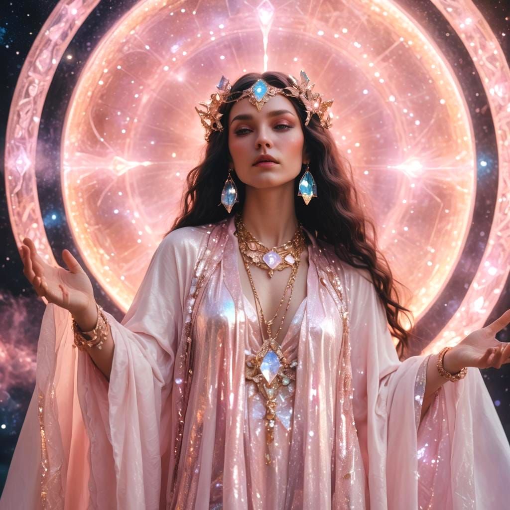 Holographic Dark Goddess Lilith with Crystal Jewelry