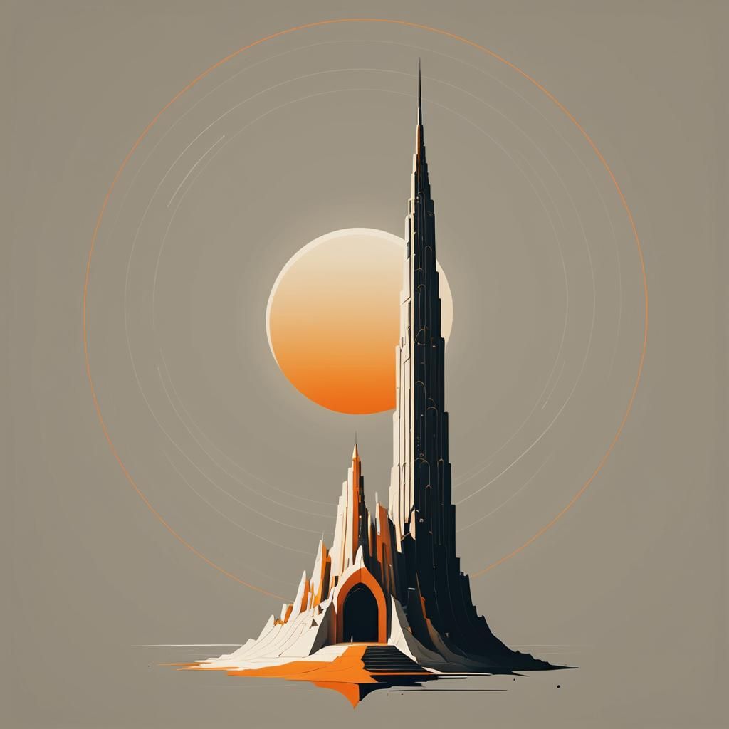 Minimalist Monolithic Tower with Orange Circle