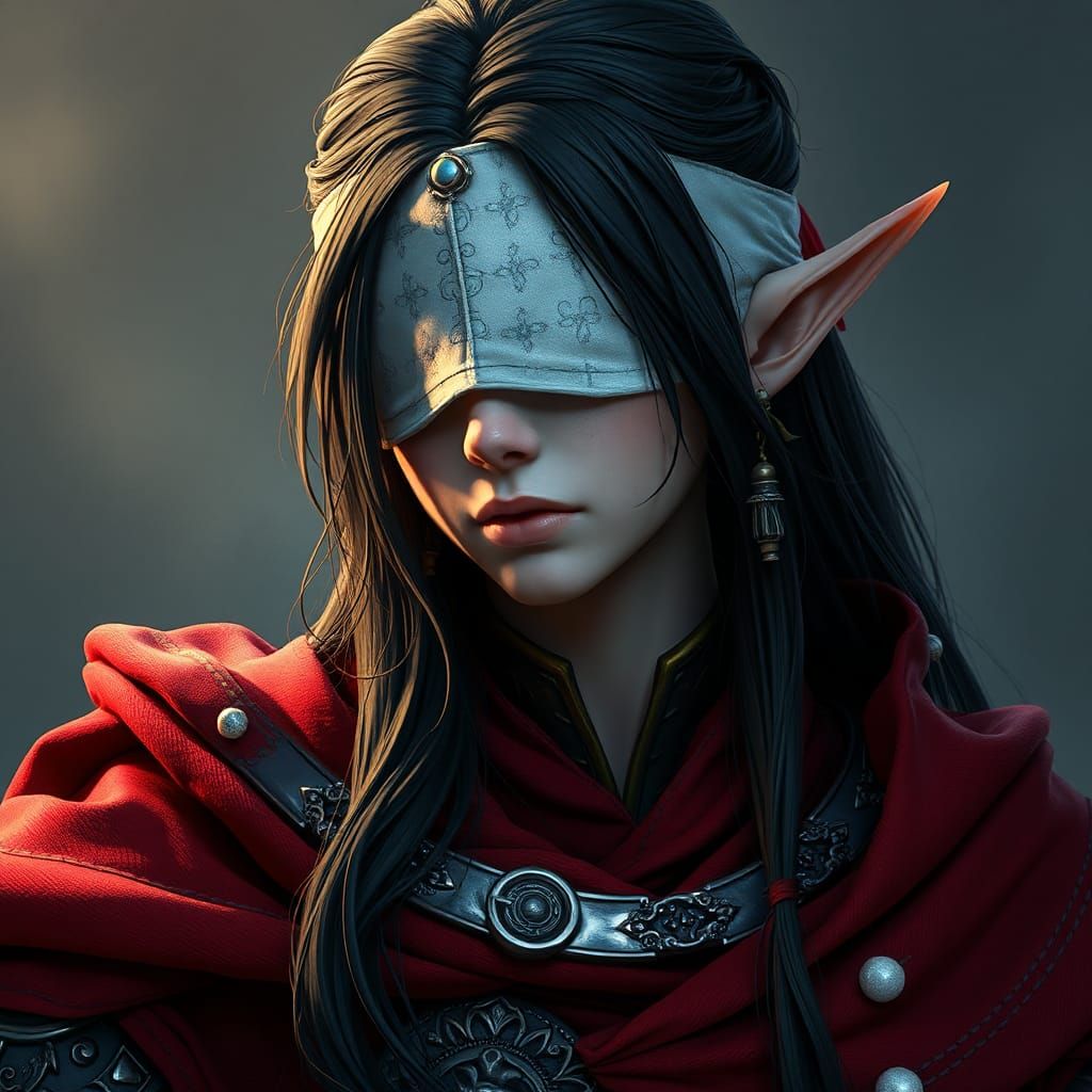 High-Elf Female in Red Robes, Detailed Matte Painting