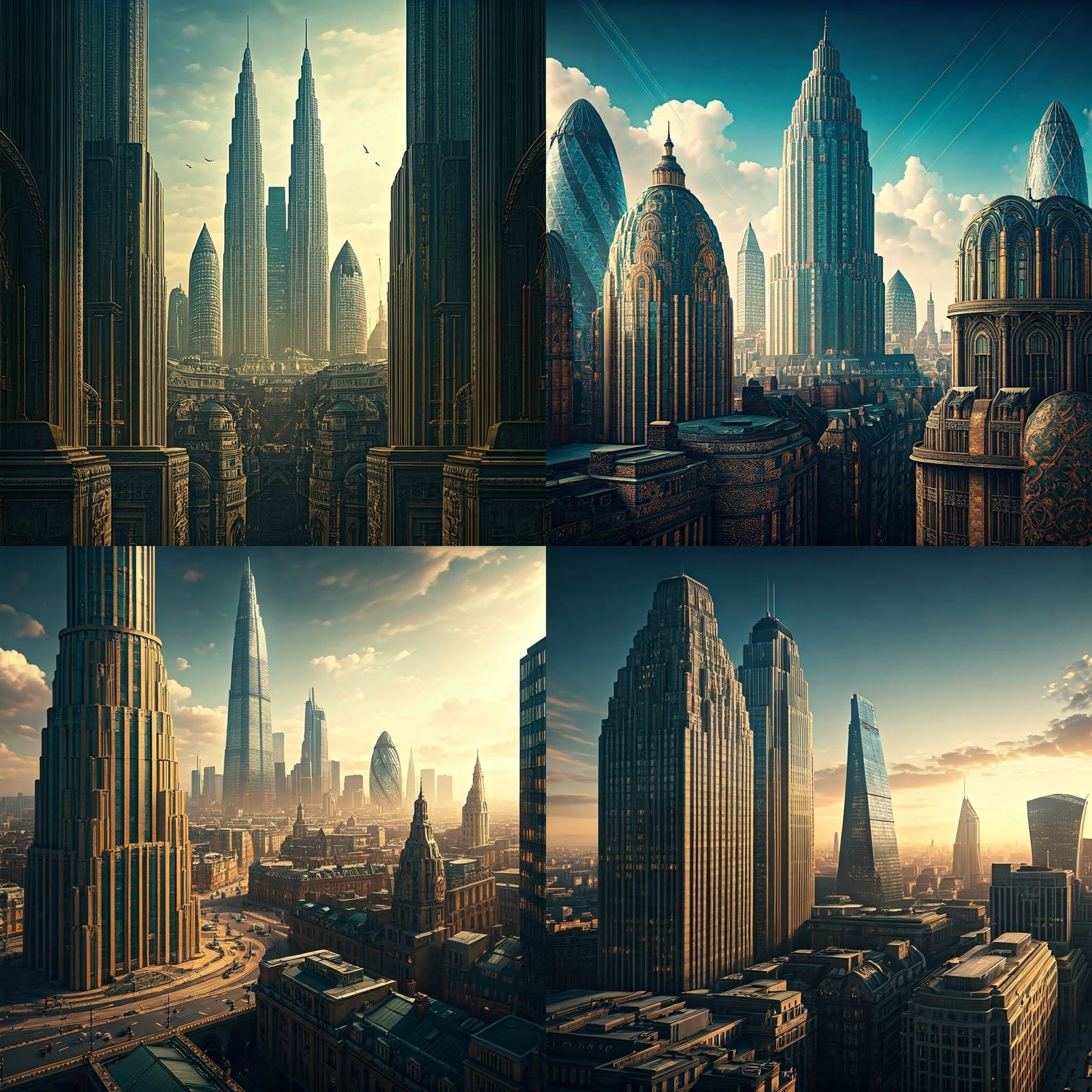 London 1930s Skyline with Art Deco Skyscrapers