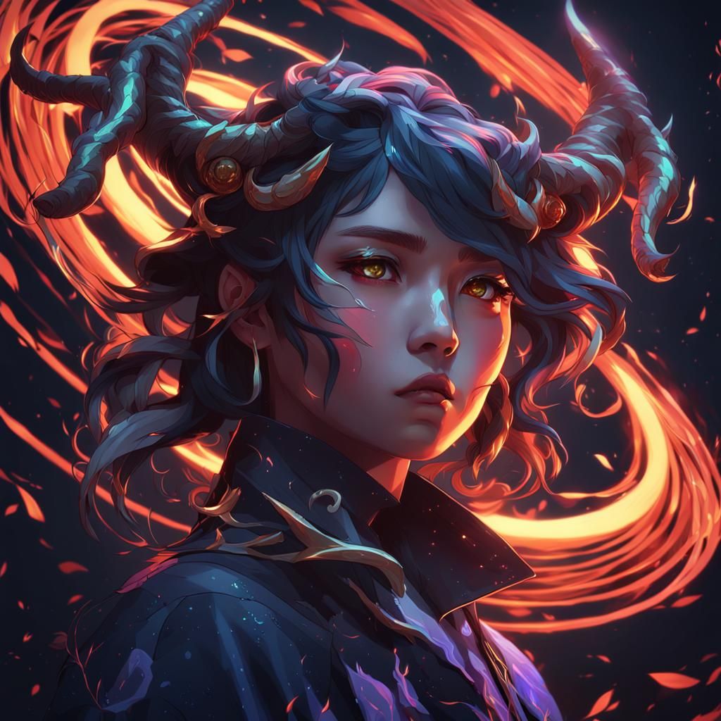 Eerie Anime Woman with Twisted Horns
