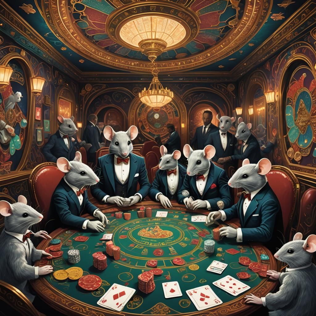 Mice Play Poker in Surreal Underground Casino