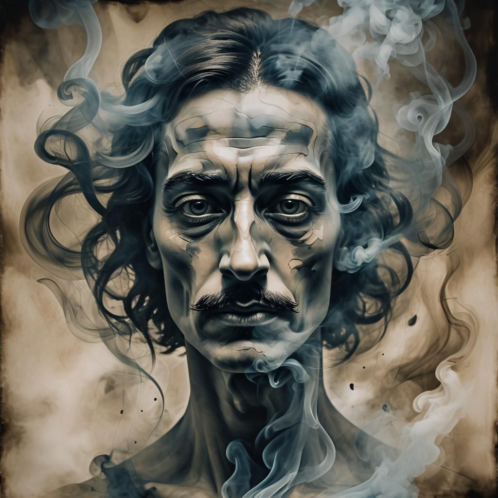 Smoky Face Outline in Surrealist Portrait