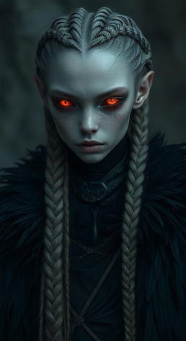 Dark Fantasy Humanoid with Glowing Red Eyes