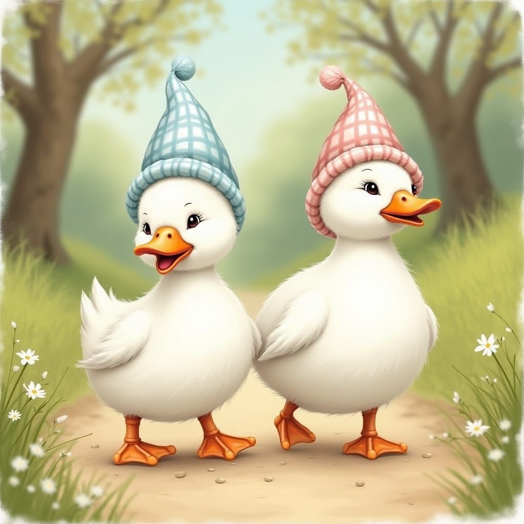 Ducks in Nightcaps: Whimsical Springtime Scene