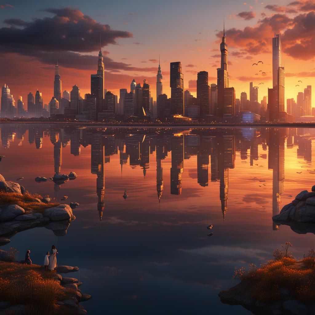 Sunset Cityscape: Detailed Fantasy Concept Art