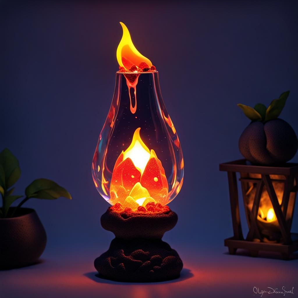 Chibi Crystal Lava Lamp with Flowing Lava